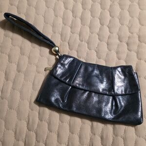 Hobo International Black Distressed Leather Clutch Wristlet Gold Accents OS